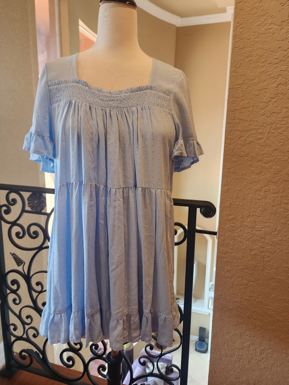 Jane and Delancey Light Blue Swiss Dot Mini Dress